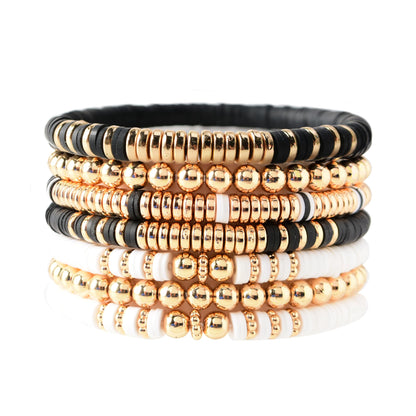 GOOJIDS Surfer Heishi Clay Bead Bracelets for Women Bohemian Stackable Gold Plated Beaded Stretch Bracelets Elastic Layering Friendship Bracelets Set Boho Jewelry