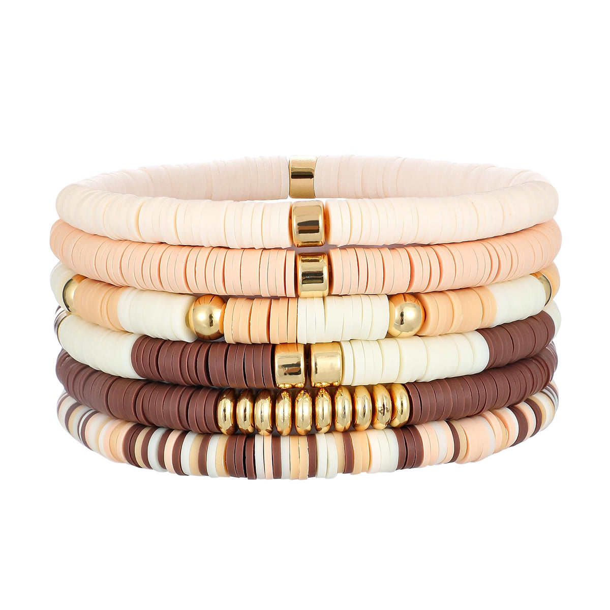 GOOJIDS Surfer Heishi Clay Bead Bracelets for Women Bohemian Stackable Gold Plated Beaded Stretch Bracelets Elastic Layering Friendship Bracelets Set Boho Jewelry