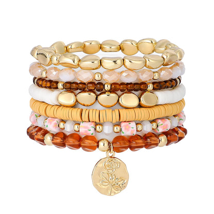 GOOJIDS Surfer Heishi Clay Bead Bracelets for Women Bohemian Stackable Gold Plated Beaded Stretch Bracelets Elastic Layering Friendship Bracelets Set Boho Jewelry
