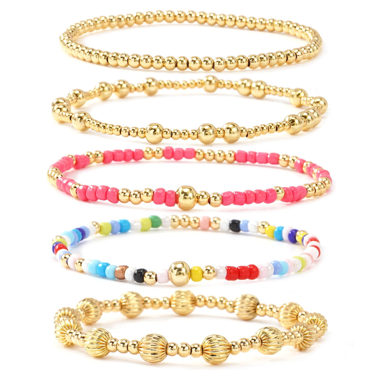 14K Gold Plated Pearl Beaded Cross Bracelets Stack Set for Women,Stretch Boho Colorful Christian Beads Ball Jewelry Friendship Summer Trendy Gift