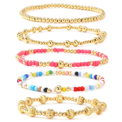 14K Gold Plated Pearl Beaded Cross Bracelets Stack Set for Women,Stretch Boho Colorful Christian Beads Ball Jewelry Friendship Summer Trendy Gift