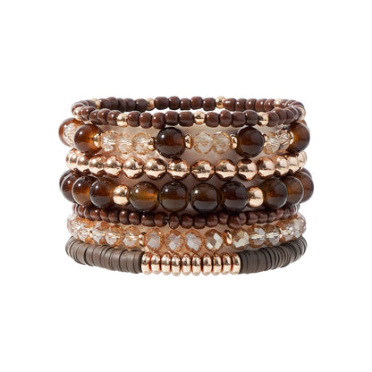 GOOJIDS Surfer Heishi Clay Bead Bracelets for Women Bohemian Stackable Gold Plated Beaded Stretch Bracelets Elastic Layering Friendship Bracelets Set Boho Jewelry