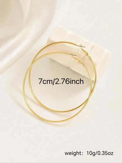 1Pair Gold Hoop Earrings for Women - Minimalist Big Hoop Infinity Earrings, Hoop Shape Earrings, Lightweight Hoops Earrings, Everyday Elegant Jewelry, Fashionable Jewelry Accessories, Suitable For Daily Wear By Women, Fashion Earrings