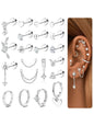 21Pcs Helix Piercing Jewellery Earrings Jewelry Tragus Earrings Set Flat Back Earrings Helix Hoop Tragus Stud Cartilage Earring Conch Rook Piercing Jewellery Surgical Steel Earrings Flatback Cartilage Earrings