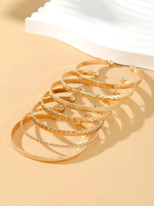 Star Design Bangle, Fashionable Chunky Bangles Jewelry for Women & Girls, Stacked Design Bracelets, Trendy All-match & Exquisite Jewelry for Birthday Gift, Alloy Chain Bracelet, Chunky Stackable Bracelets
