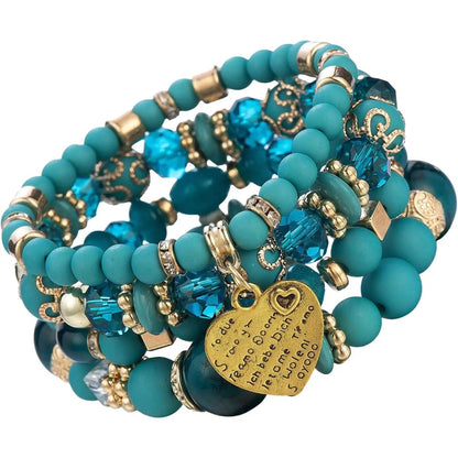 Women Beaded Bracelet Set| Colorful Boho Stackable Trendy Design with Crystal Accents Multilayer Bangle Bracelet| Fashion Stretch Braclets Jewelry for Women