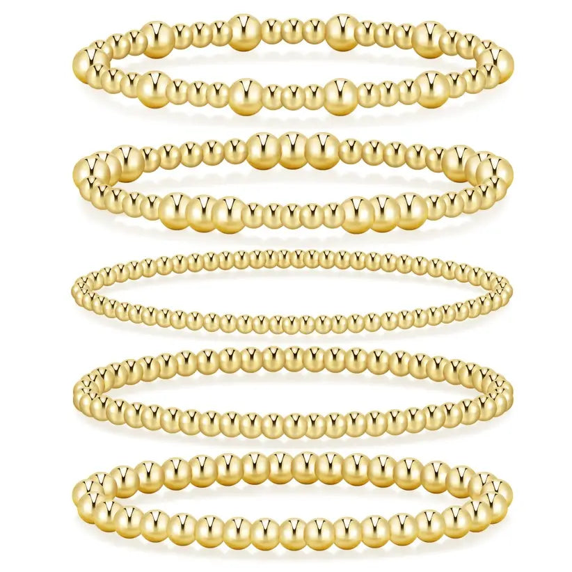 Women's 5PCS Gold Ball Beads Stretchable Bracelets Set - Waterproof, Adjustable Jewelry for Women, Gold Jewelry for Beach & Everyday Wear (Sohochic)