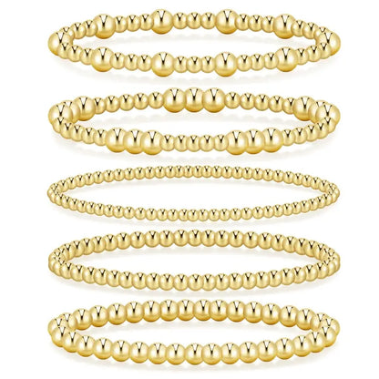 Women's 5PCS Gold Ball Beads Stretchable Bracelets Set - Waterproof, Adjustable Jewelry for Women, Gold Jewelry for Beach & Everyday Wear (Sohochic)