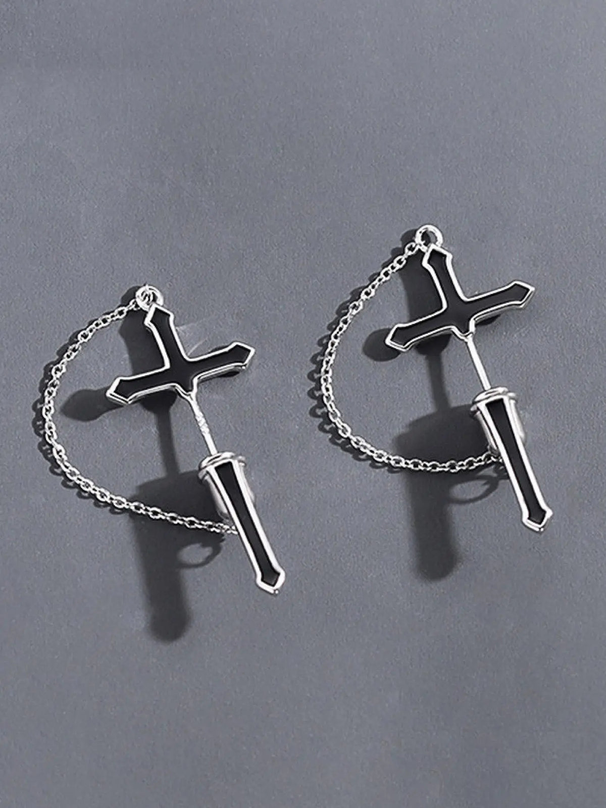 Cross Design Chain Dangle Statement Earrings, Fashionable Jewelry for Women & Men, Trendy All-match & Exquisite Jewelry for Birthday Gift