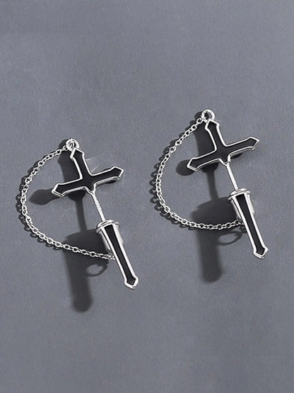 Cross Design Chain Dangle Statement Earrings, Fashionable Jewelry for Women & Men, Trendy All-match & Exquisite Jewelry for Birthday Gift