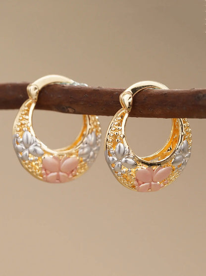 Mexican-style sunflower pattern gold-coloured hollow hoop earrings, hoop shape earrings, elegant party earrings, the perfect anniversary gift for mothers and couples, earrings jewelry