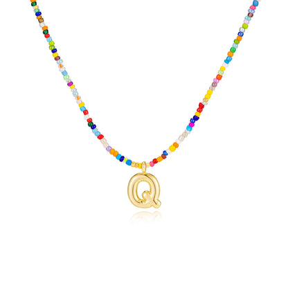 VRIUA Women's Adjustable Beaded Bubble Letter Choker - Personalized Initial Necklace, Handmade Dainty Casual Daily Beach Jewelry, Gifts for Women Lover's Accessory