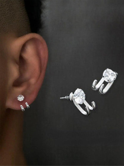 2 round zircon two claw front and rear men's fashionable stainless steel earrings Zircon Stud Earrings Fashion Jewelry Earrings