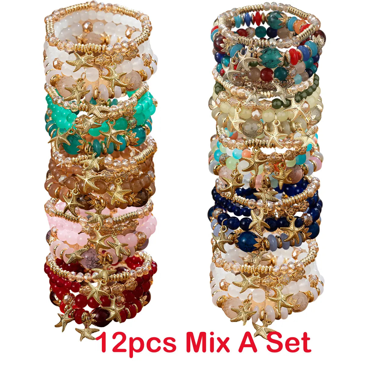 Women's 12/24pcs Boho Beaded Bracelets Set - Golden-Tone Starfish, Multi-Layer, Luxury Summer Costume Jewelry - Daily Wear, Festival Use, Ideal Gifts for Women, Accessories Adults, Bracelet Stacking, Layered Boho Look, Mix-Match Magic, Boho Casual,sohochi