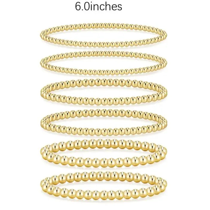 Women's 5PCS Gold Ball Beads Stretchable Bracelets Set - Waterproof, Adjustable Jewelry for Women, Gold Jewelry for Beach & Everyday Wear (Sohochic)