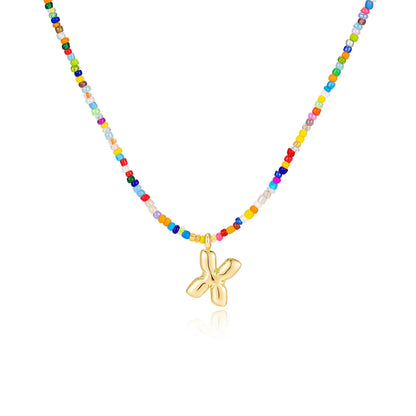 VRIUA Women's Adjustable Beaded Bubble Letter Choker - Personalized Initial Necklace, Handmade Dainty Casual Daily Beach Jewelry, Gifts for Women Lover's Accessory
