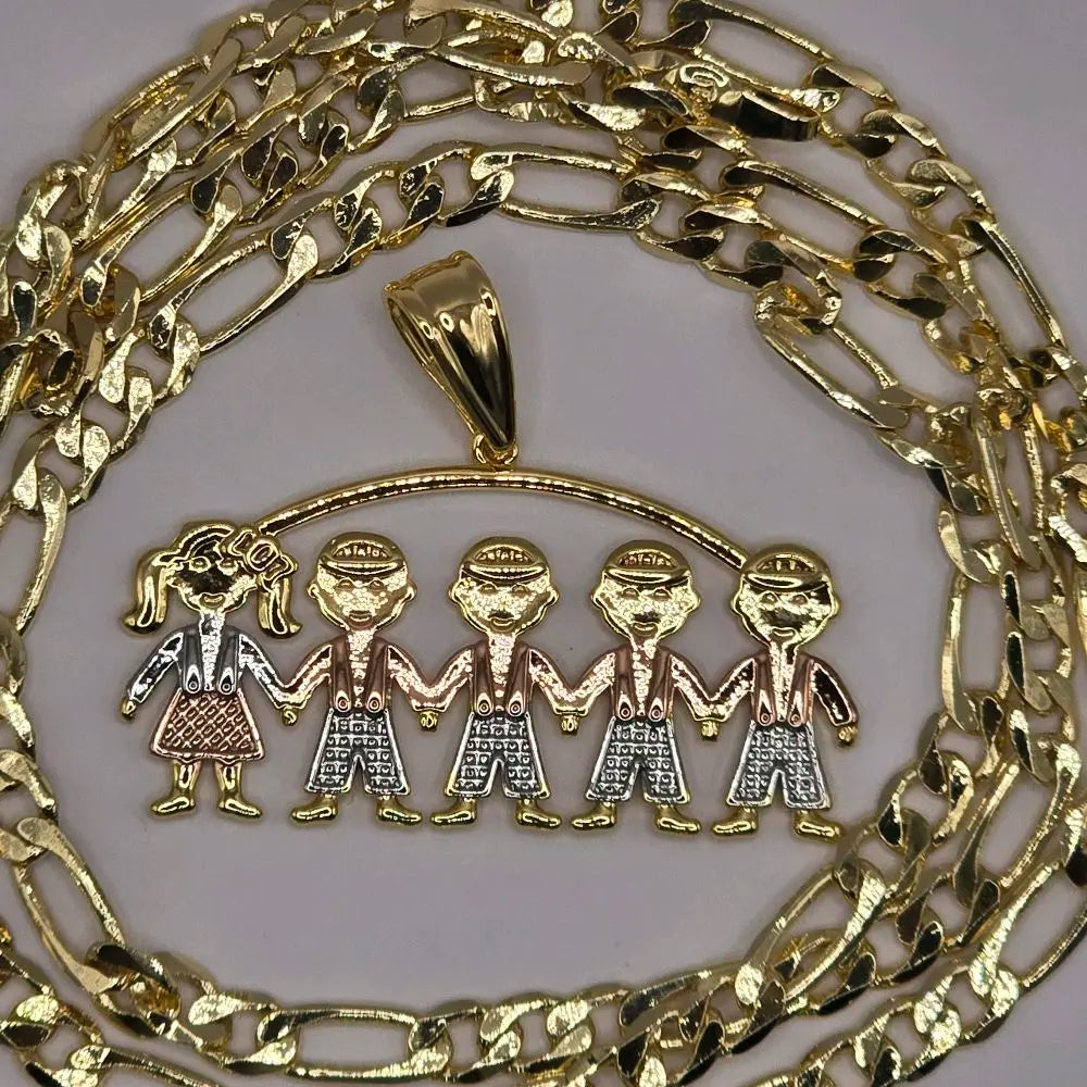 Gold Plated Chain and Pendant Set - 22" 4mm Chain with Tricolor Charms for Boys & Girls - Perfect Gift for Mom Aunt Niece Daughter