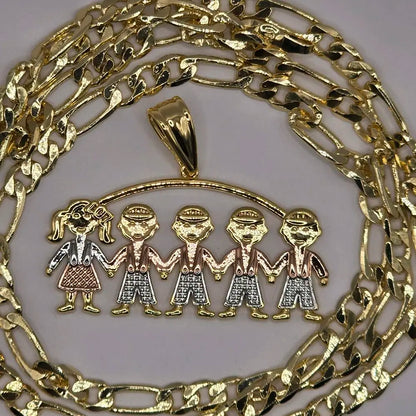 Gold Plated Chain and Pendant Set - 22" 4mm Chain with Tricolor Charms for Boys & Girls - Perfect Gift for Mom Aunt Niece Daughter