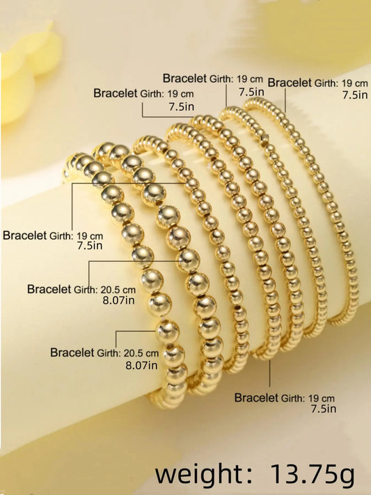 Women's Beaded Bracelet Set, 7 Counts/Set, Bracelet Bundle, Exquisite Trendy Bracelet, Elastic Rope Stackable Bracelets, Everyday & Party Jewelry for Women & Girls
