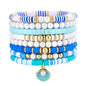 GOOJIDS Surfer Heishi Clay Bead Bracelets for Women Bohemian Stackable Gold Plated Beaded Stretch Bracelets Elastic Layering Friendship Bracelets Set Boho Jewelry