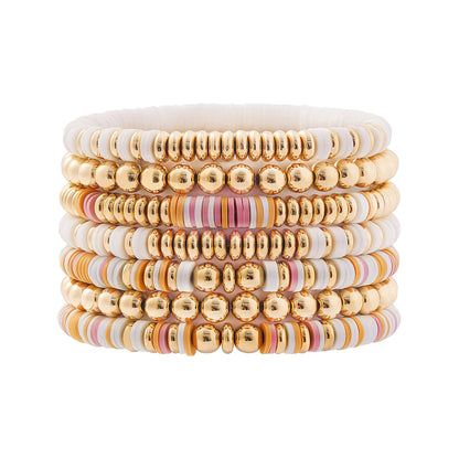 GOOJIDS Surfer Heishi Clay Bead Bracelets for Women Bohemian Stackable Gold Plated Beaded Stretch Bracelets Elastic Layering Friendship Bracelets Set Boho Jewelry