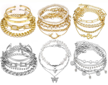 17IF 18-25 PCS(6 Pack) Boho Gold Silver Stackable Bracelets Set for Women