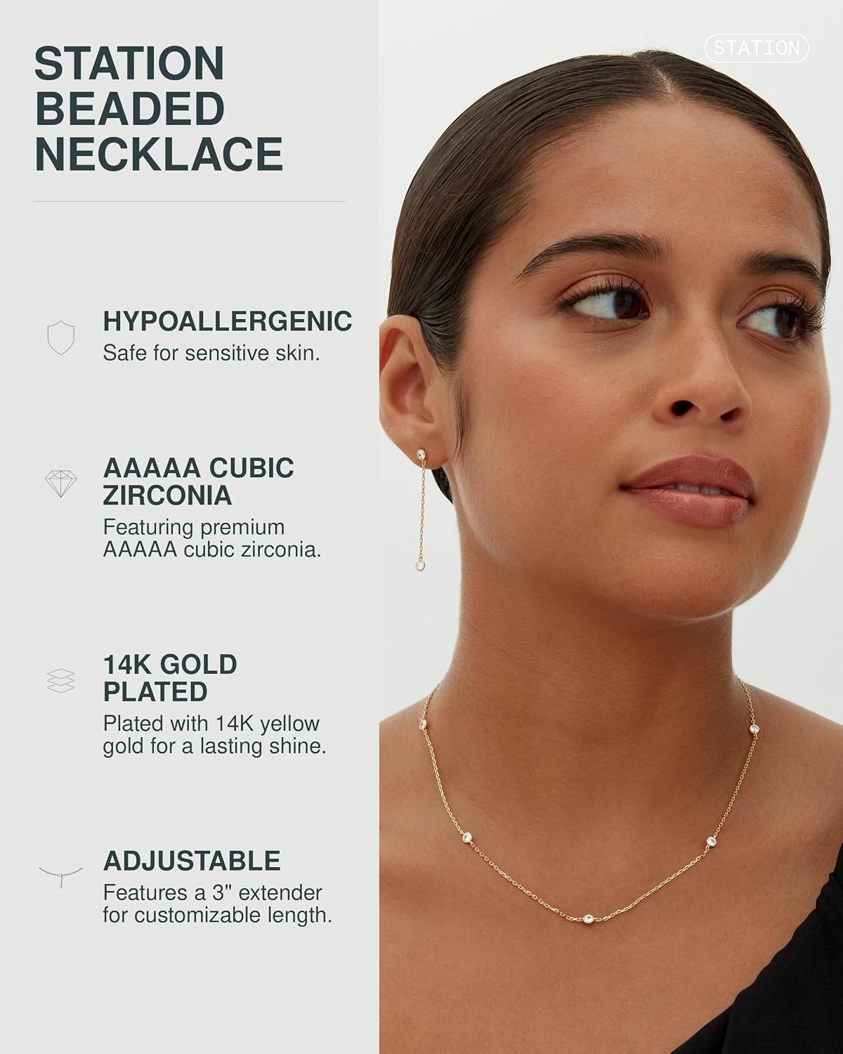 PAVOI Layering Necklace for Women, 14K Gold Plated Station CZ Chain