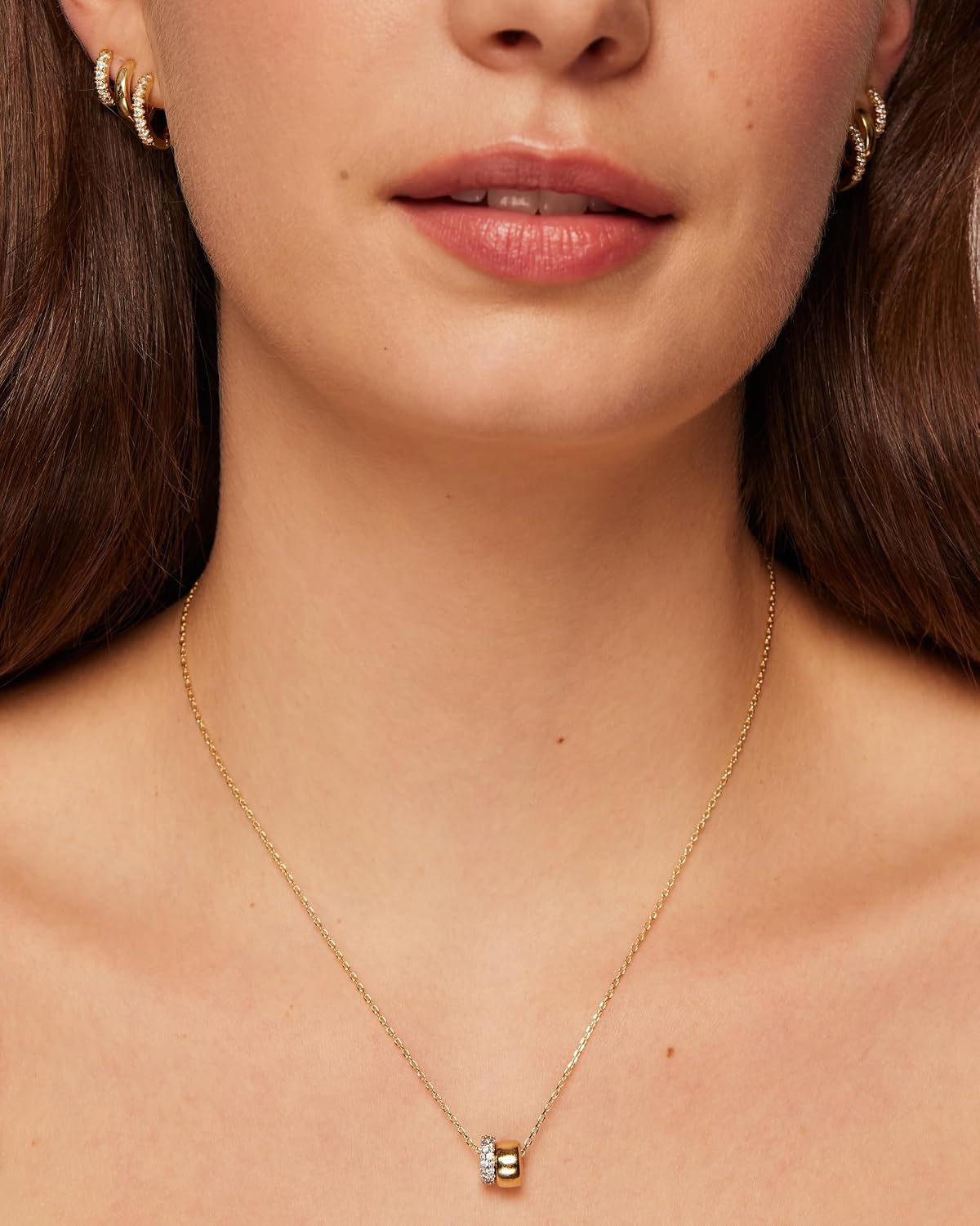 PAVOI 14K Gold Plated Pendant Necklace for Women, CZ Rondelle Pendants