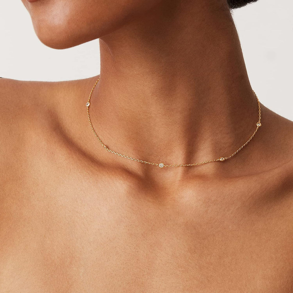 PAVOI Layering Necklace for Women, 14K Gold Plated Station CZ Chain