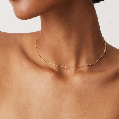 PAVOI Layering Necklace for Women, 14K Gold Plated Station CZ Chain
