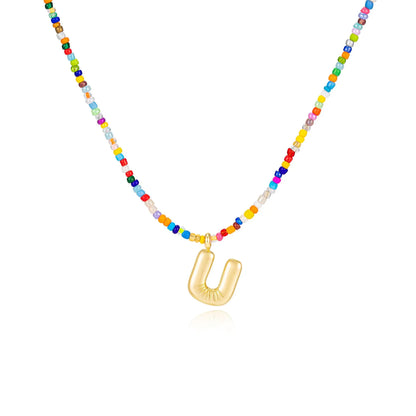 VRIUA Women's Adjustable Beaded Bubble Letter Choker - Personalized Initial Necklace, Handmade Dainty Casual Daily Beach Jewelry, Gifts for Women Lover's Accessory