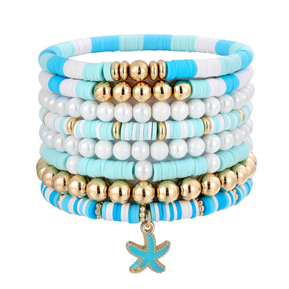 GOOJIDS Surfer Heishi Clay Bead Bracelets for Women Bohemian Stackable Gold Plated Beaded Stretch Bracelets Elastic Layering Friendship Bracelets Set Boho Jewelry