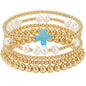 14K Gold Plated Pearl Beaded Cross Bracelets Stack Set for Women,Stretch Boho Colorful Christian Beads Ball Jewelry Friendship Summer Trendy Gift