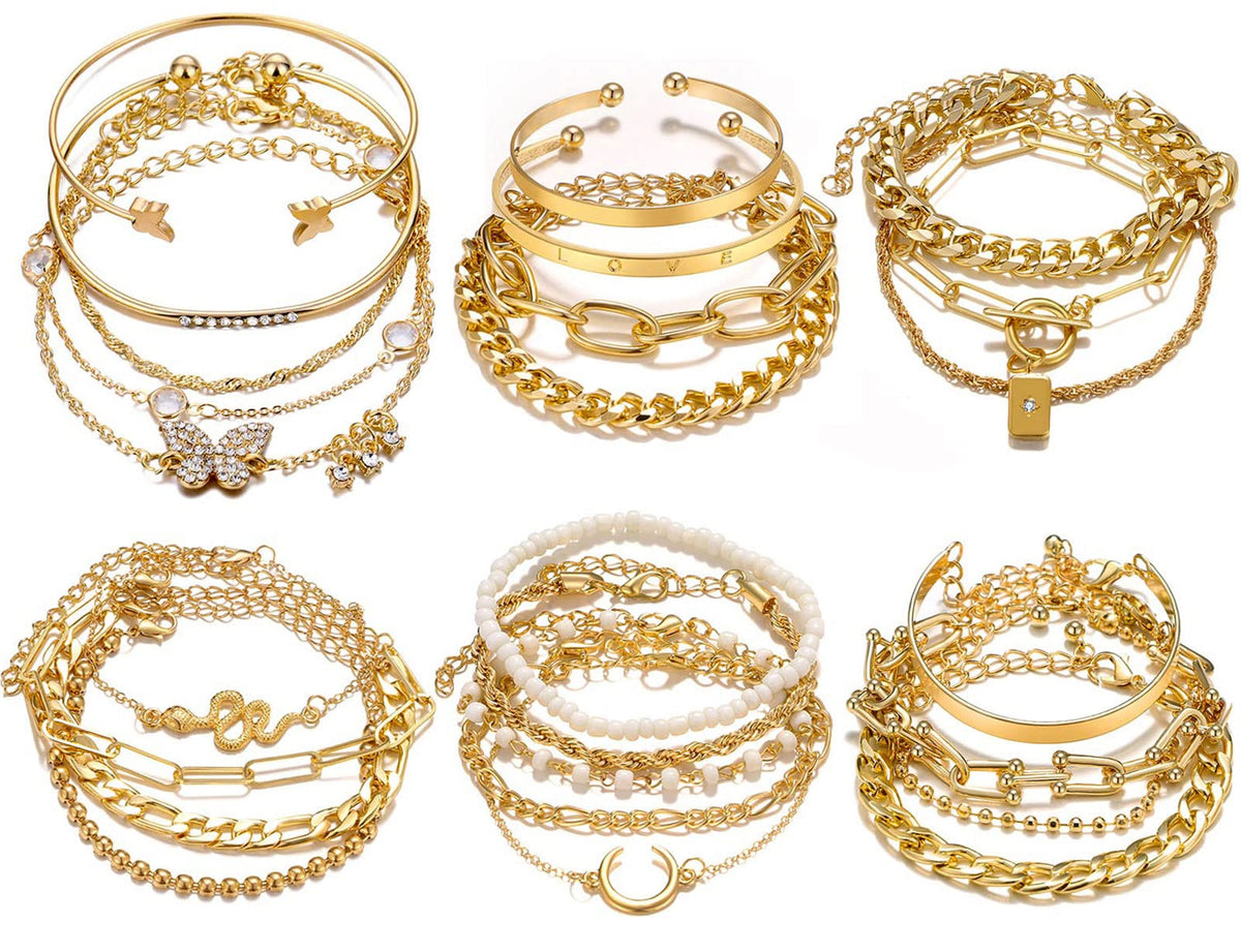 17IF 18-25 PCS(6 Pack) Boho Gold Silver Stackable Bracelets Set for Women