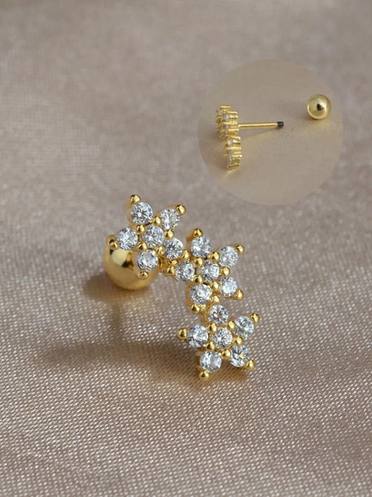 Women's 16 Gauge Cartilage Earring Studs Flower Earrings with Sparkling Cubic Zirconia Flower Design, Hypoallergenic Stainless Steel Dainty Sparkly Conch Tragus Helix Piercing Jewelry for Daily Wear & Parties, Trendy Accessories Daily Gift Earrings