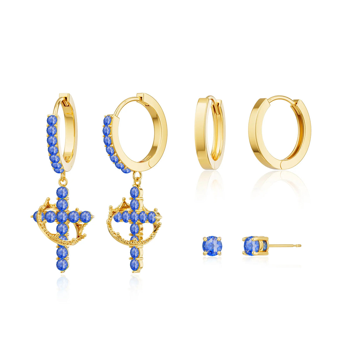 Tewiky Colorful Crown Cross Earrings For Women Dainty CZ Cross Pendant Earrings Hypoallergenic Non Tarnish Earrings Trendy Jewelry Christian Gift For Girls For Easter