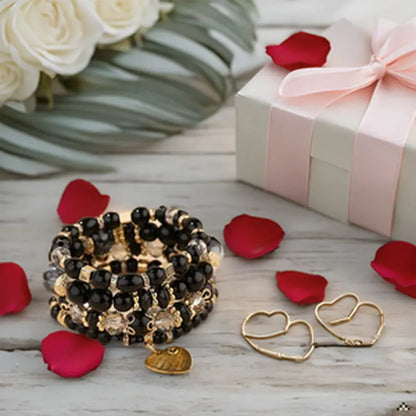 Women Beaded Bracelet Set| Colorful Boho Stackable Trendy Design with Crystal Accents Multilayer Bangle Bracelet| Fashion Stretch Braclets Jewelry for Women