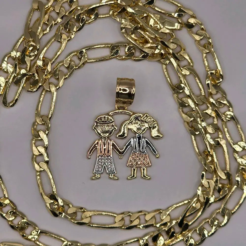 Gold Plated Chain and Pendant Set - 22" 4mm Chain with Tricolor Charms for Boys & Girls - Perfect Gift for Mom Aunt Niece Daughter
