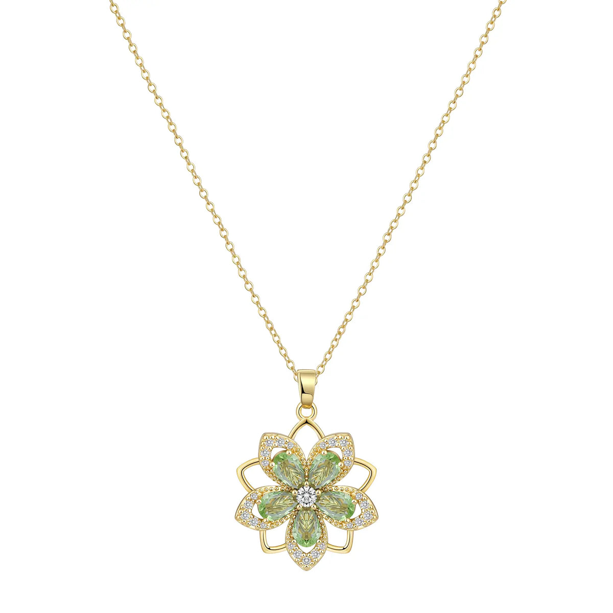 VENOCO Women's April Birthstone Redbud Flower Necklace, 14K Gold-Plated Silver Rotatable Crystal Pendant, Adjustable Spinning Fidget Decompression Choker, Summer Whimsical Jewelry, Gf Gift Accessories for Women