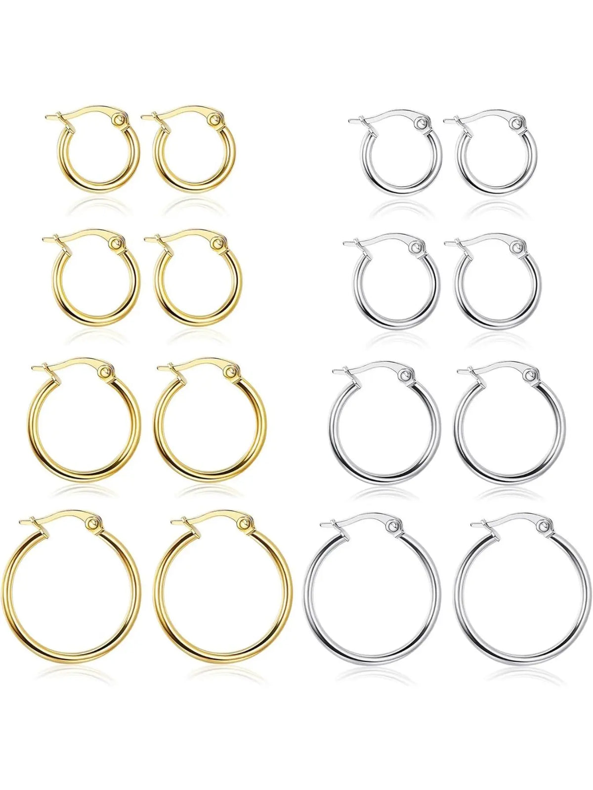 Gold Hoop Shape Circle Shape Earrings Set Stainless Steel Rounded Small Huggie Earrings for Women, 10/12/15/20mm Nickel Free Hoops, Cute Casual Style, Hypoallergenic Jewelry, Fashion Earring, Ear Accessories, Hoop Earring Sets