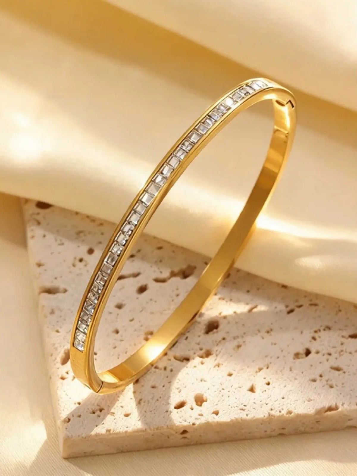 5-Piece 18K Gold-Plated Stackable Bracelet Set, Roman Numerals, Cubic Zirconia, Heart Designs, Hypoallergenic Stainless Steel Jewelry for Women