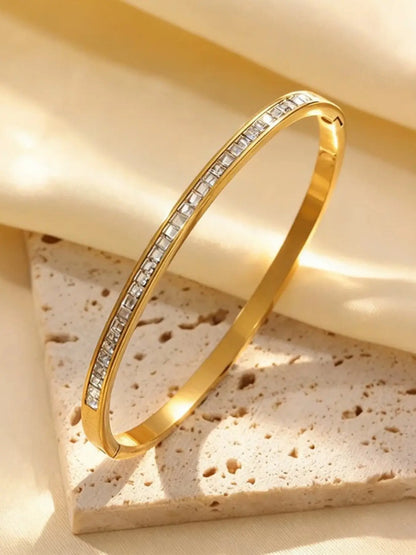 5-Piece 18K Gold-Plated Stackable Bracelet Set, Roman Numerals, Cubic Zirconia, Heart Designs, Hypoallergenic Stainless Steel Jewelry for Women