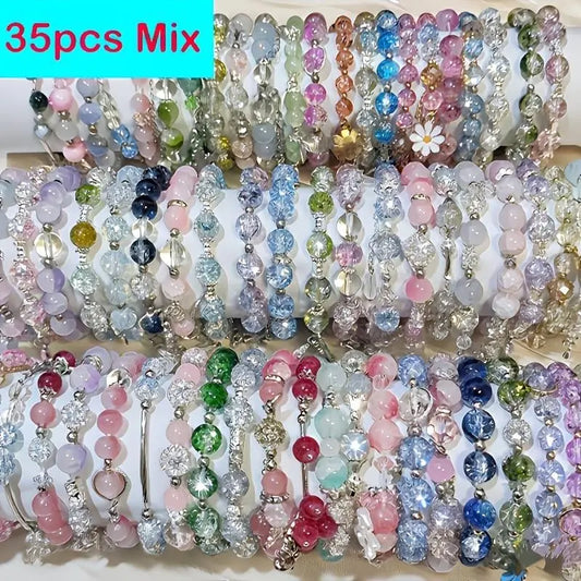 Women's 35pcs Bohemian Beaded Bracelet Set - Layered Charm Bangles with Multicolor Beads, Floral, Butterfly Pendants, Bracelet Stacking for Daily Wear, Anniversary Gift Jewelry, sohochic