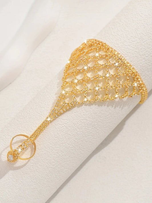 Elegant Grid Rhinestone Interlocking Bracelet, Simple Style Women's Party Vacation Design, Fashionable and Unique Hand Jewelry, Rhinestone Decorated Bangle, Rhinestone Bangle Bracelet, Elegant Fashion Accessories