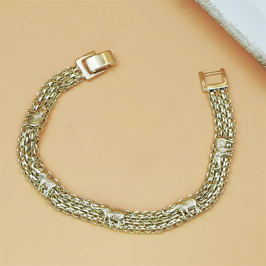 Lucky Elephant Wristband for Women Unisex Gold Plated 7 Inches Long Minimalist Fashion Bangle Bracelet Trendy Versatile Jewelry Accessory Perfect Gift for Special Occasions Elegant Minimalist Bangle Adjustable Minimalist Bangle