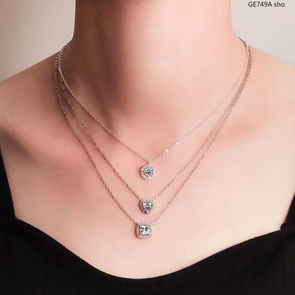 Women's Princess Cut Pendant Necklace - Delicate Heart-Round Cluster Halo Chain, Minimalist Aesthetic Solitaire Jewelry, Casual Outfits Women Accessory, Trendy Birthday Christmas Gift