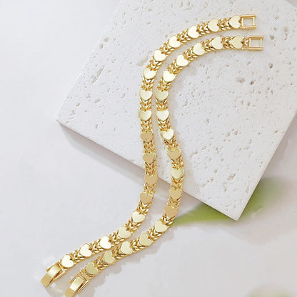 Women's 14K Gold Plated Double Row Cuban Link Charm Bracelet - Smooth Polished Heart Chain, Chunky Stackable Female Wrist Jewelry, All Seasons Accessory for Women, Birthday Valentine’s Day Gift Sohochic