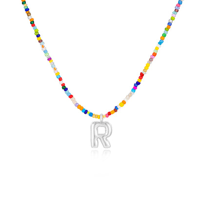 VRIUA Women's Adjustable Beaded Bubble Letter Choker - Personalized Initial Necklace, Handmade Dainty Casual Daily Beach Jewelry, Gifts for Women Lover's Accessory