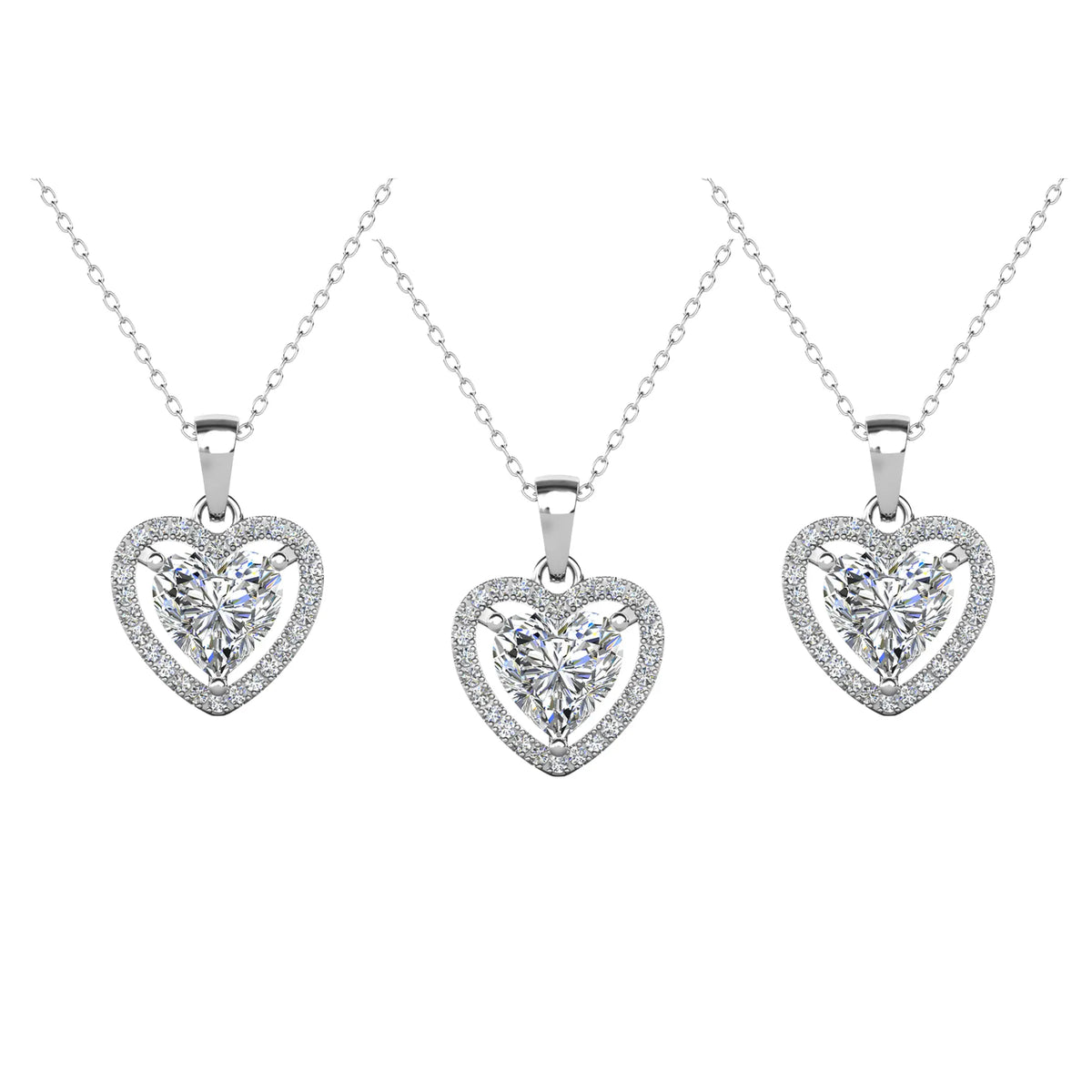 Amora 18k White Gold Plated Halo Heart Shaped Necklace for Women - Simulated Diamond Crystal Pendant, 16-18in Cable Chain, Hypoallergenic Lead & Nickel Free, Luxury Gift Box, Daily Wear Jewelry for Women, GF Gift for Girlfriend