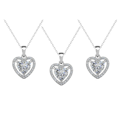 Amora 18k White Gold Plated Halo Heart Shaped Necklace for Women - Simulated Diamond Crystal Pendant, 16-18in Cable Chain, Hypoallergenic Lead & Nickel Free, Luxury Gift Box, Daily Wear Jewelry for Women, GF Gift for Girlfriend